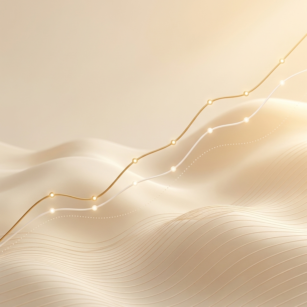 Gold and ivory progress lines rising over soft cream silk