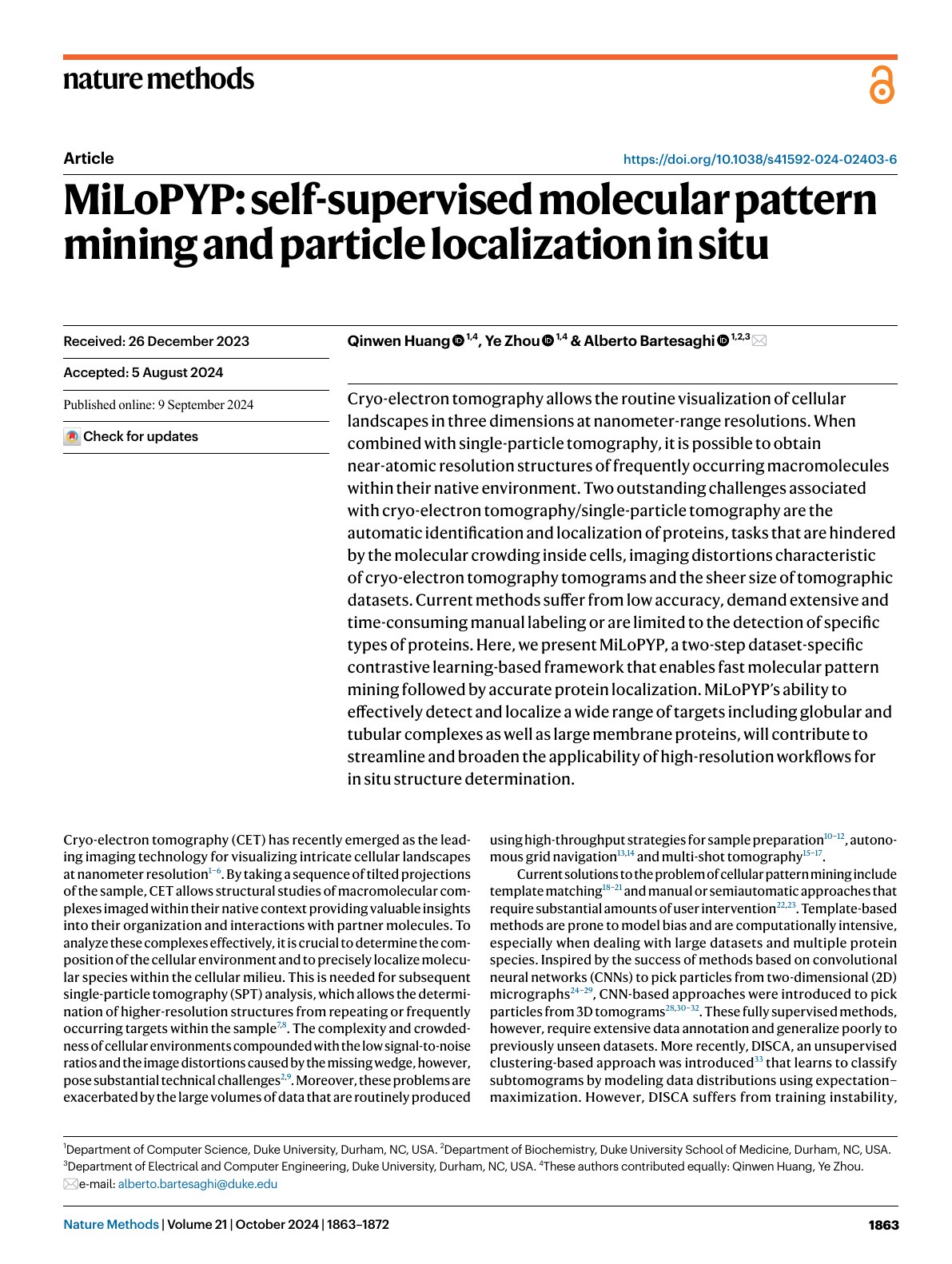 First page of MiLoPYP in Nature Methods
