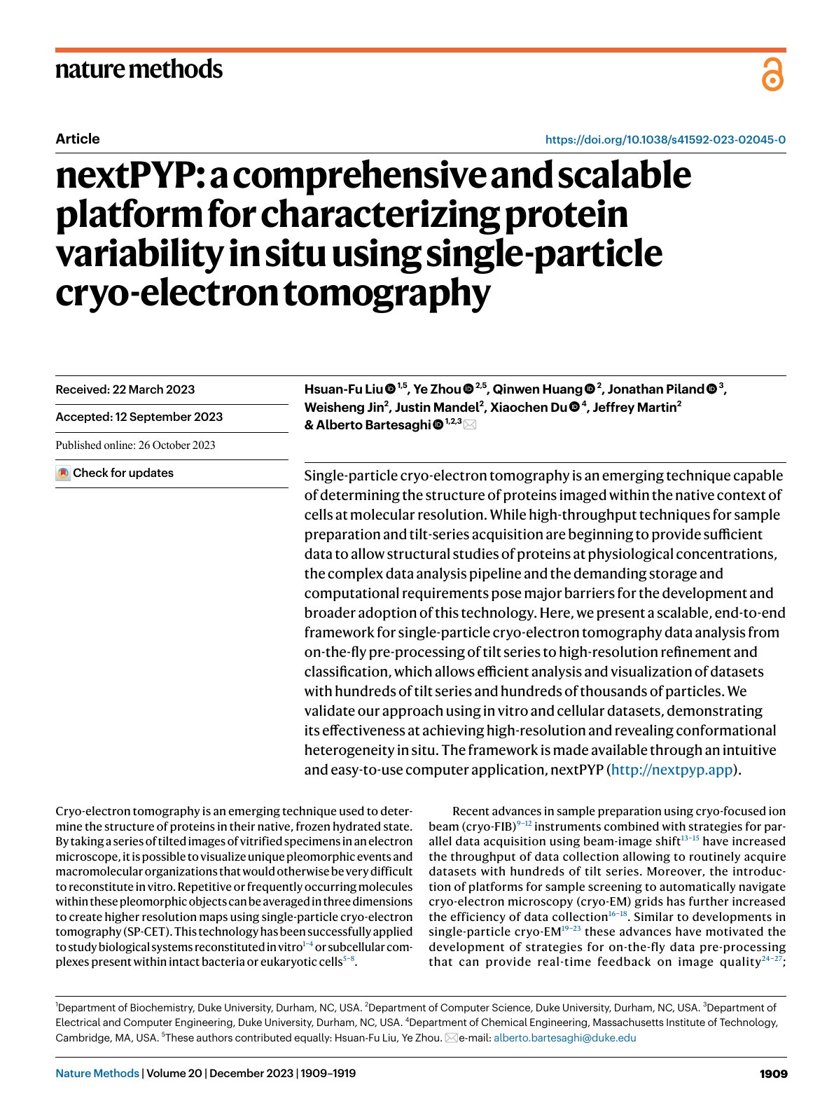 First page of nextPYP in Nature Methods