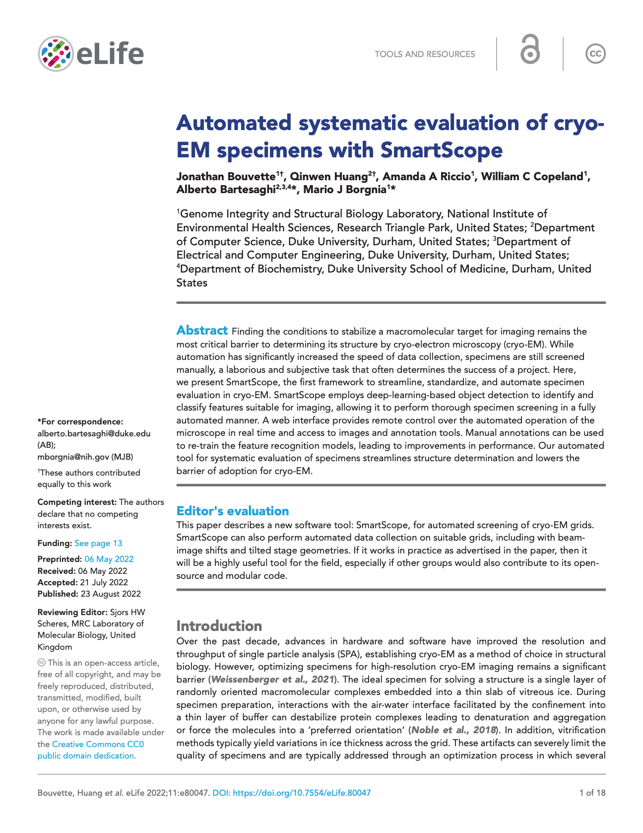 First page of SmartScope in eLife
